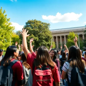 Students at Lander University celebrating their academic achievements