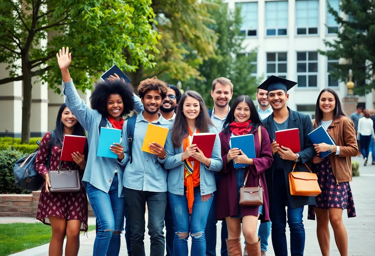 Students celebrating their academic achievements at Lander University