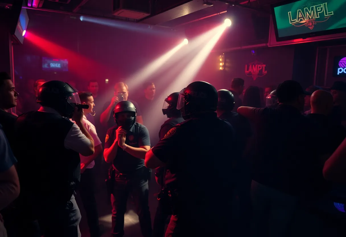 Law enforcement officers conducting a raid at a nightclub in South Carolina