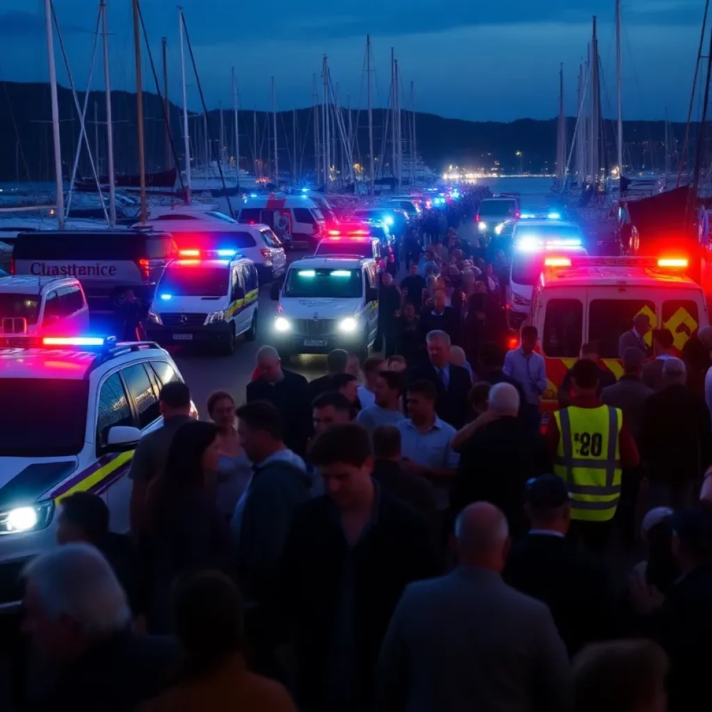 Police and emergency vehicles at the scene of the Little River shooting incident