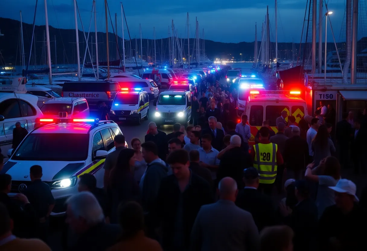 Police and emergency vehicles at the scene of the Little River shooting incident