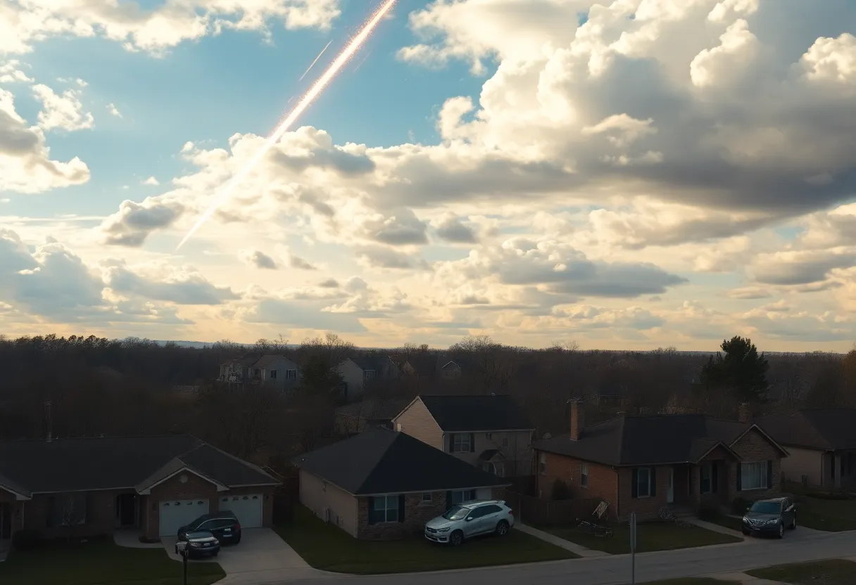 A meteor fireball seen in the sky above residential homes in Georgia.