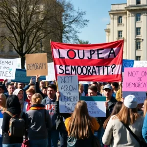 Peaceful protesters demonstrating against authoritarianism