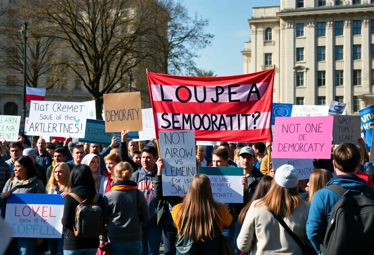 Peaceful protesters demonstrating against authoritarianism