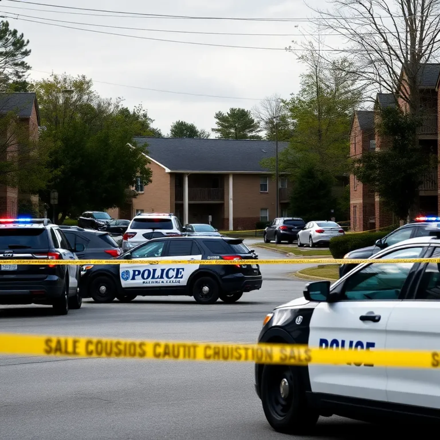 Police cars and caution tape at the scene of a shooting in Greenwood, SC