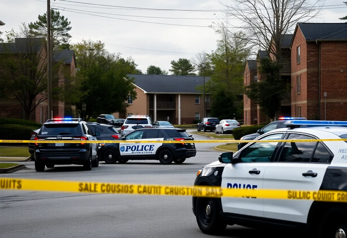 Police cars and caution tape at the scene of a shooting in Greenwood, SC