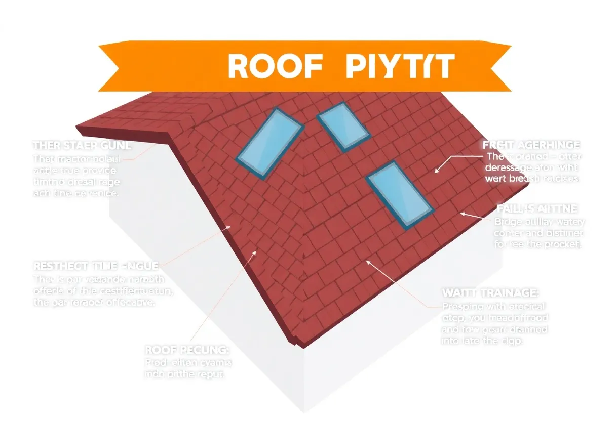 Diagram showing different roof pitches and their impact on water drainage and aesthetics.