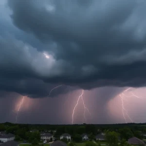 Dark thunderclouds and lightning over Greenville, SC