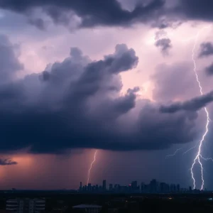 Dark storm clouds and lightning in Greenwood County