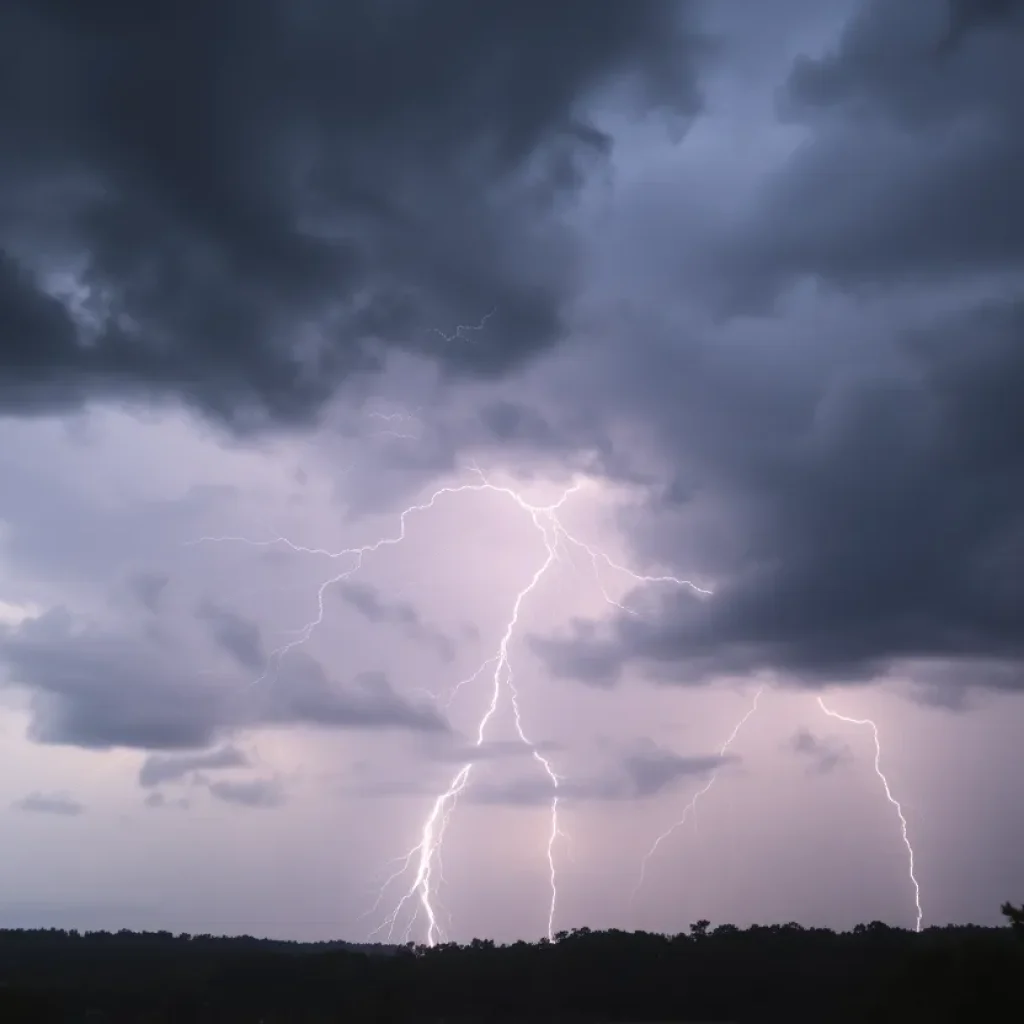 Dramatic storm clouds and lightning over South Carolina