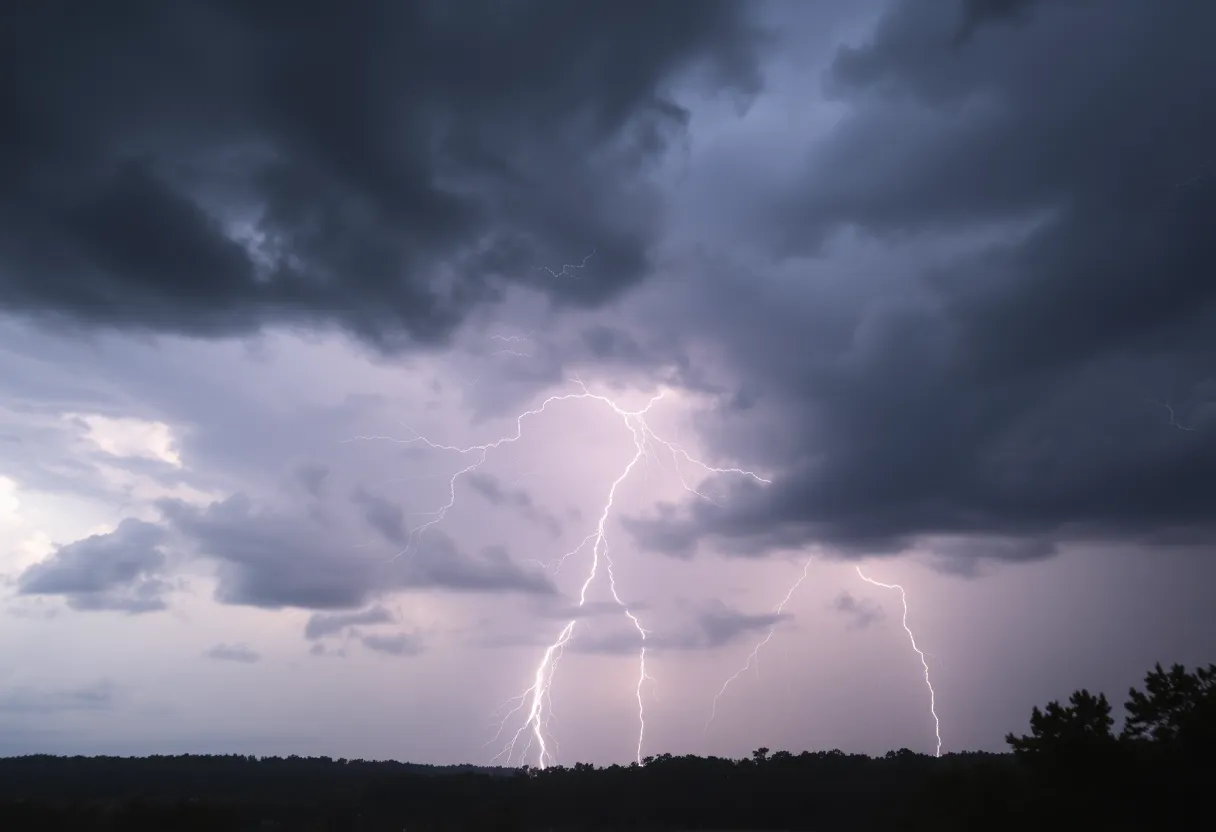 Dramatic storm clouds and lightning over South Carolina