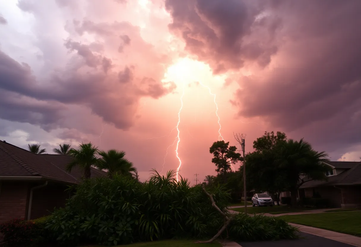 Dramatic severe thunderstorms impacting a neighborhood in Augusta