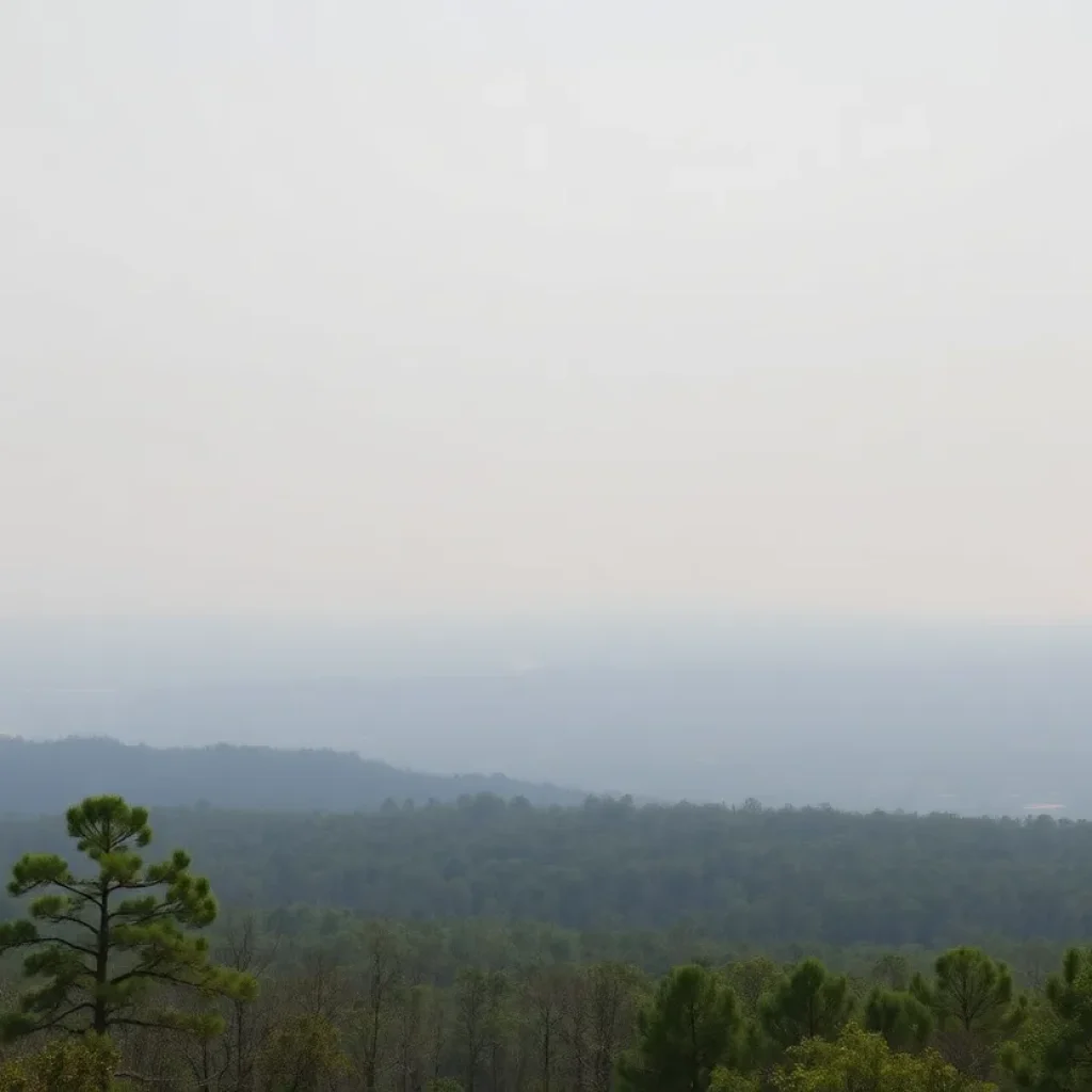 Smoke-filled landscape in South Carolina due to wildfires