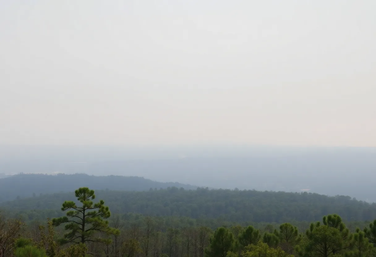 Smoke-filled landscape in South Carolina due to wildfires