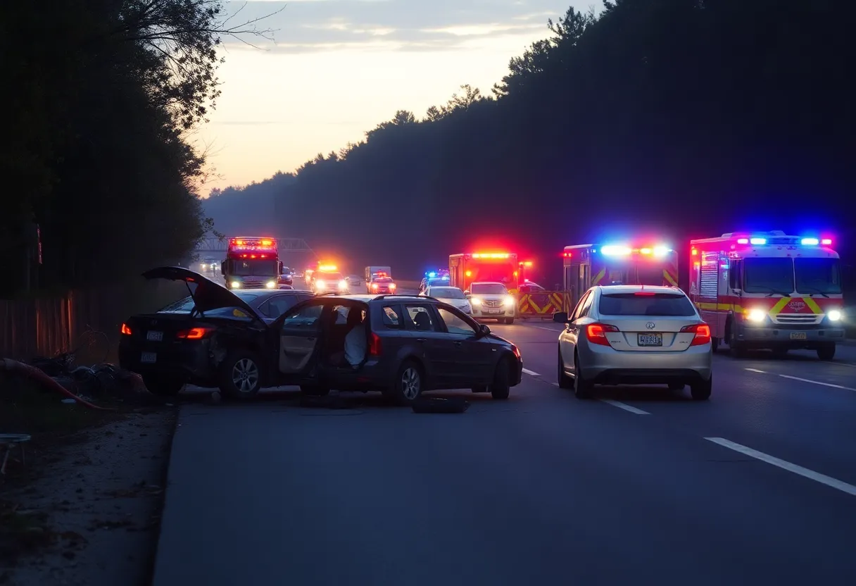 Emergency services responding to a car crash on Interstate 95