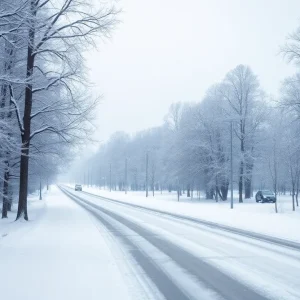 Winter scene in South Carolina with light snow cover