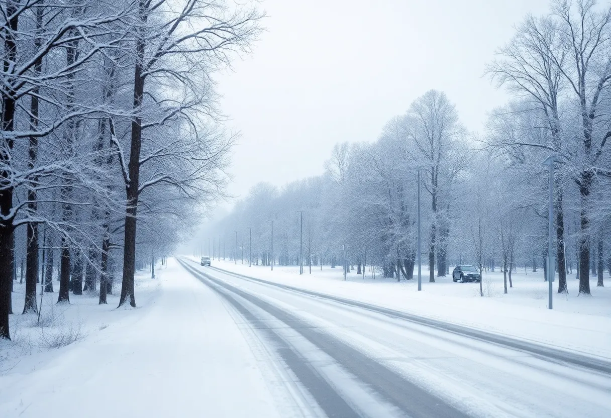 Winter scene in South Carolina with light snow cover