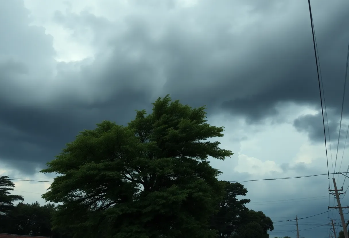 Severe storm damage in Upstate South Carolina with fallen trees and power lines.