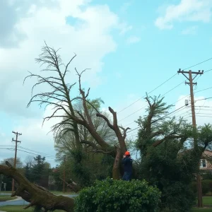 Damaged trees and power lines in South Carolina after severe storms