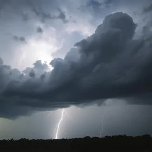 Dark storm clouds with lightning in the sky over South Carolina