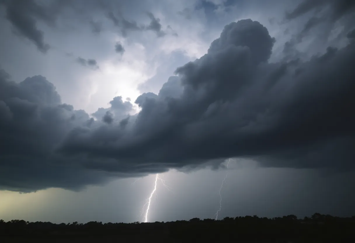 Dark storm clouds with lightning in the sky over South Carolina