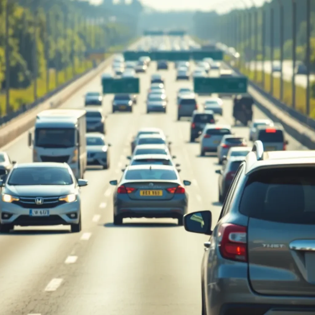 Vehicles on a highway emphasizing road safety