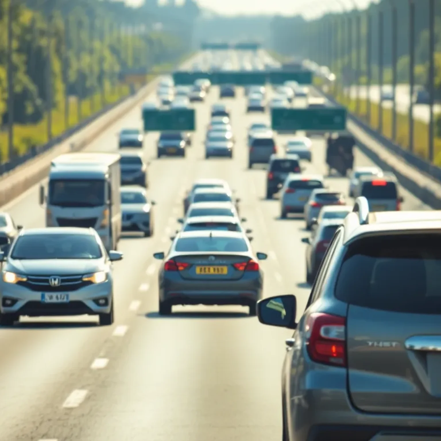Vehicles on a highway emphasizing road safety