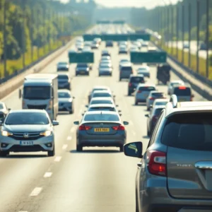 Vehicles on a highway emphasizing road safety