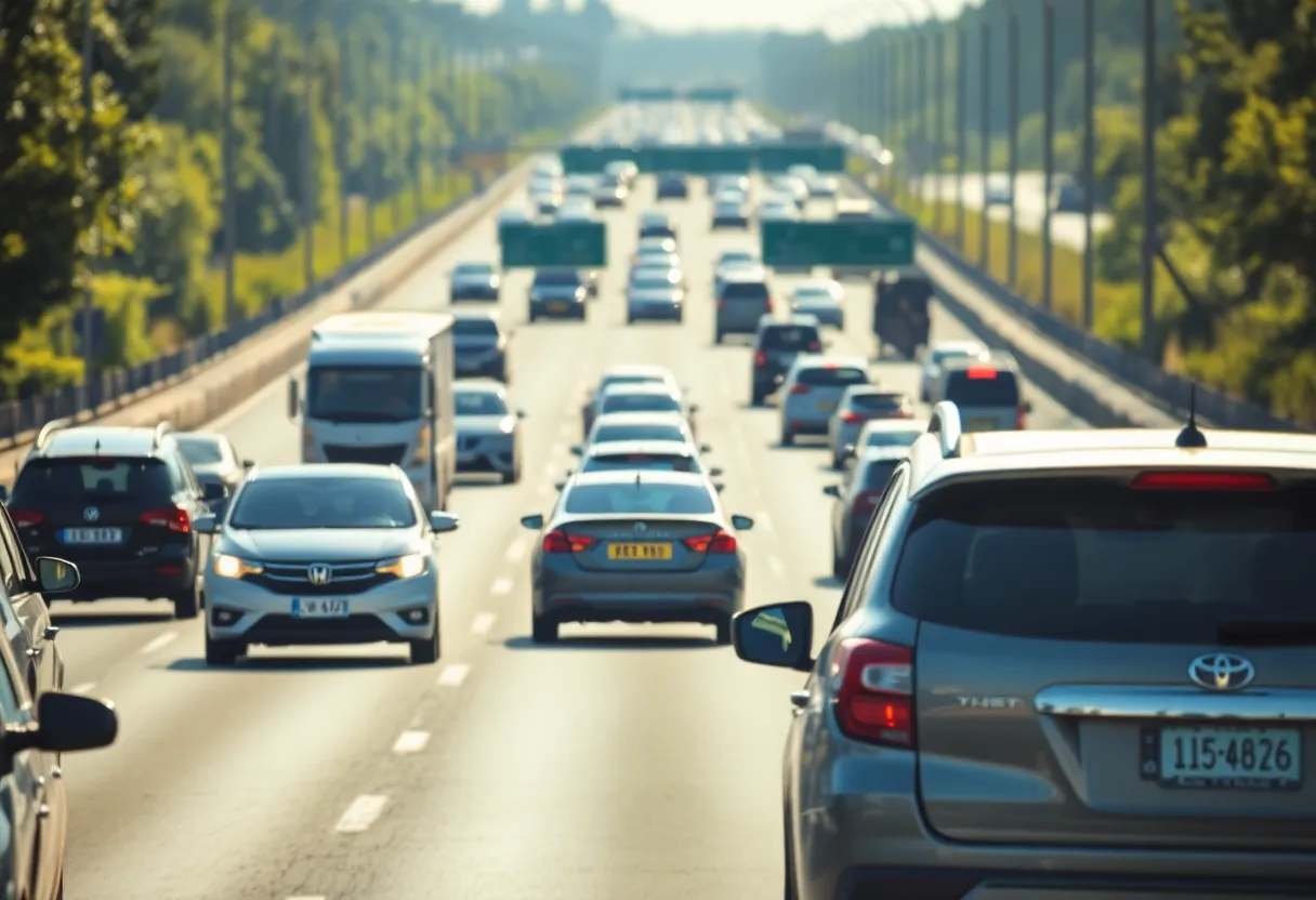 Vehicles on a highway emphasizing road safety