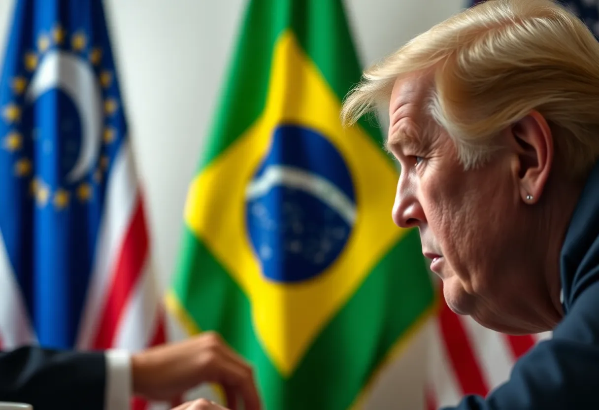 Flags of Brazil and the US representing diplomatic tensions