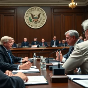 Lawmakers discussing Epstein investigation in a hearing room