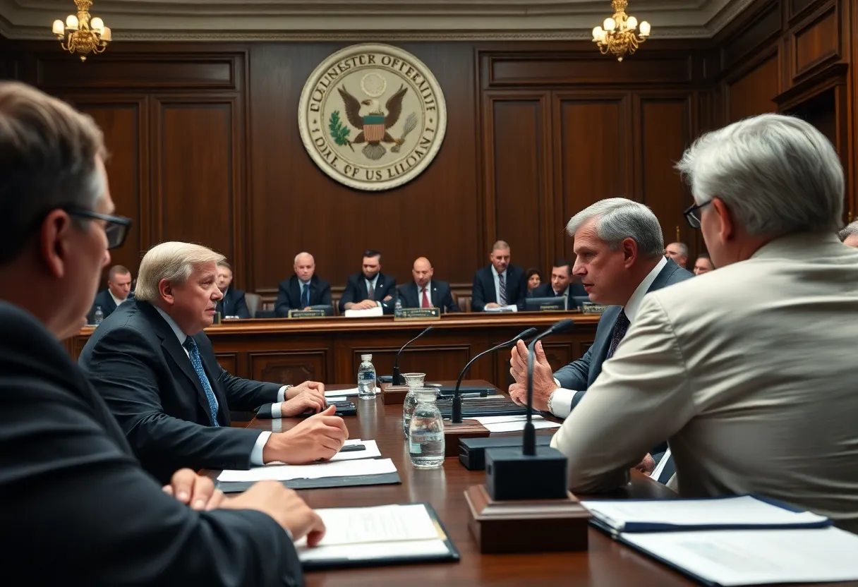 Lawmakers discussing Epstein investigation in a hearing room