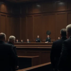 A courtroom scene reflecting on capital punishment