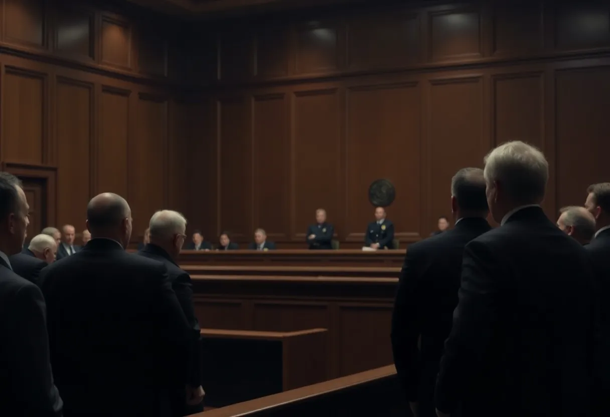 A courtroom scene reflecting on capital punishment