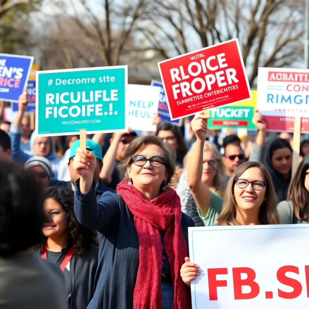 Supporters at a political campaign rally expressing enthusiasm