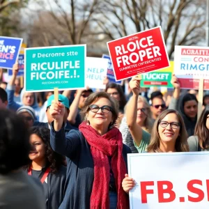 Supporters at a political campaign rally expressing enthusiasm
