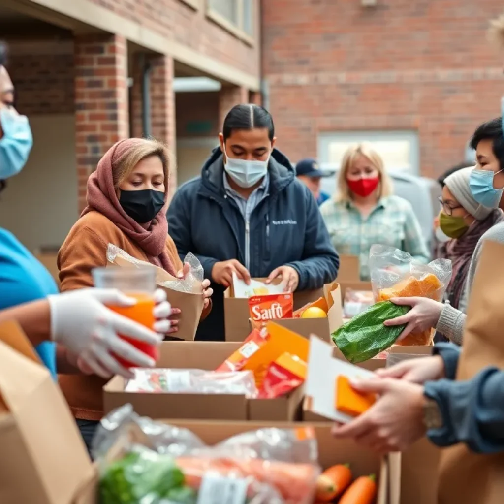 Volunteers distributing food at the Lakelands Food Bank