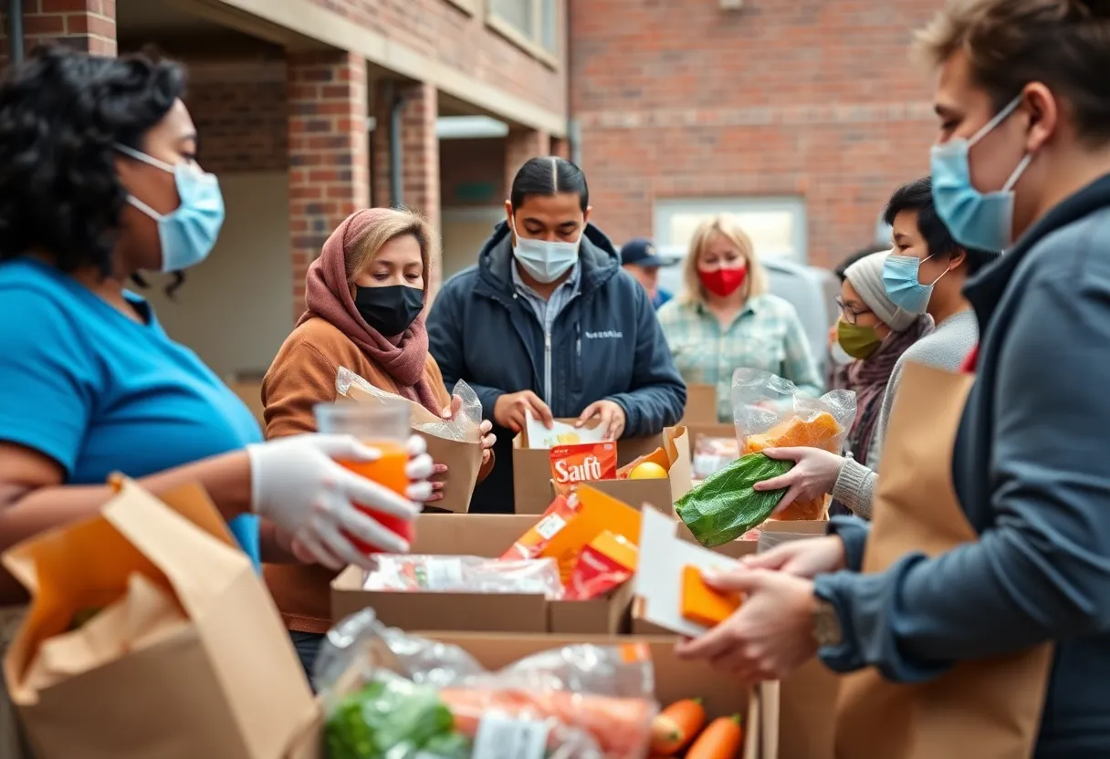 Volunteers distributing food at the Lakelands Food Bank