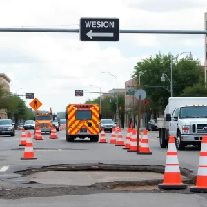 Road repairs on a sinkhole in Greenville, SC