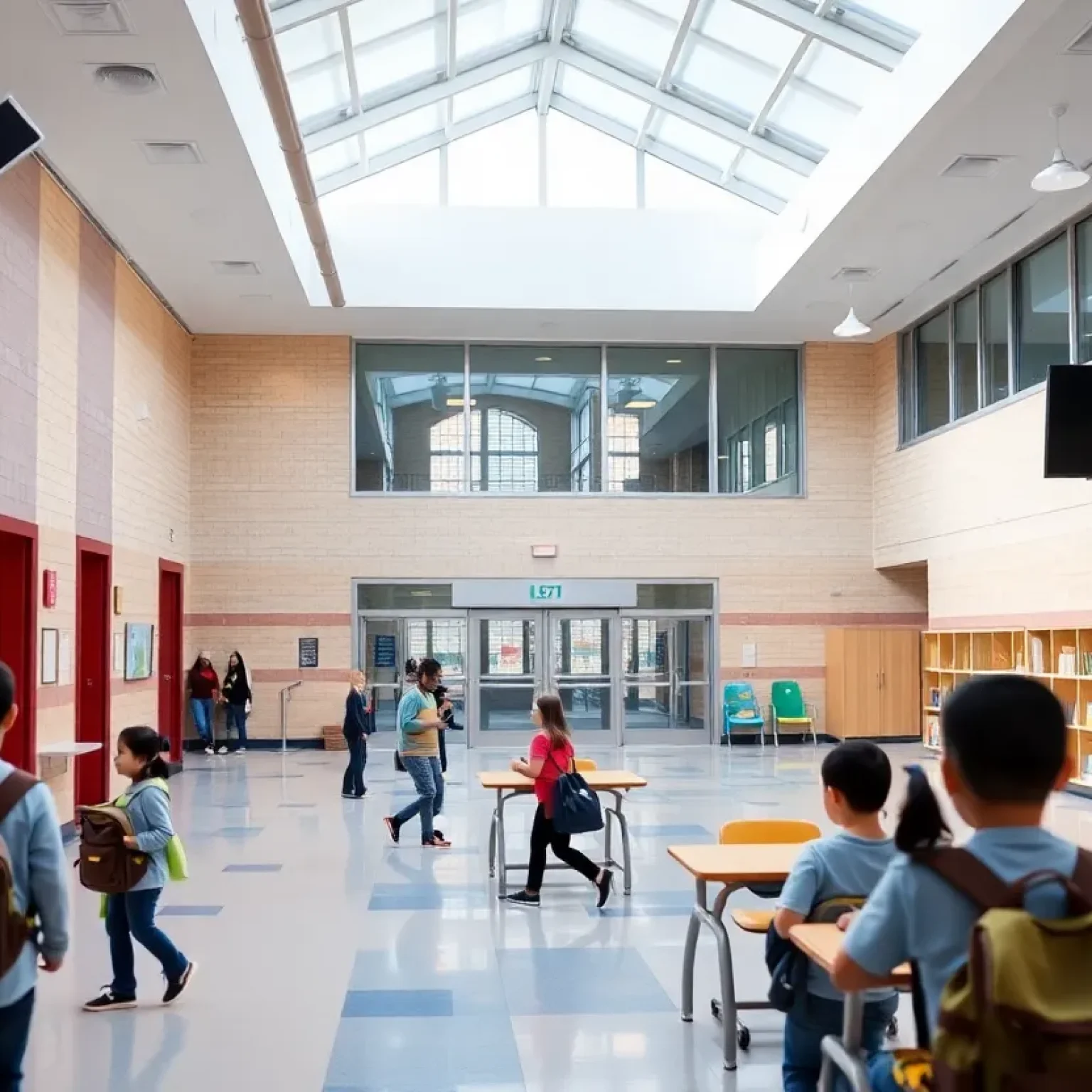 An exterior view of a school showcasing safety improvements.