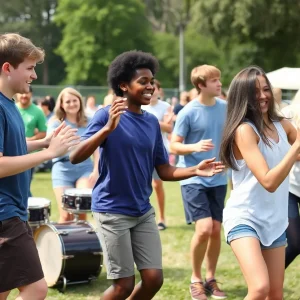 High school band students practicing Carolina Shag dance at summer camp