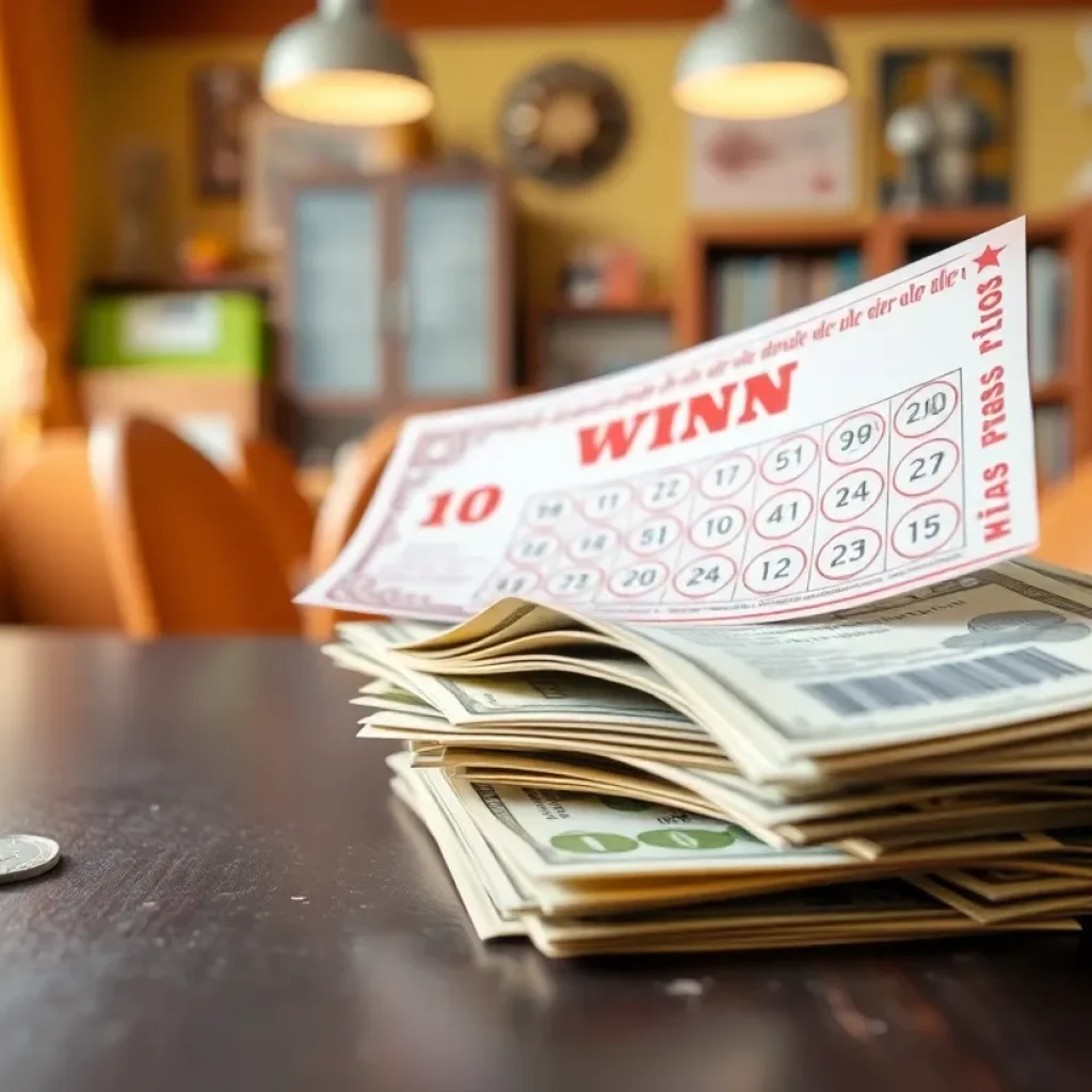 Winning lottery tickets with cash on a table