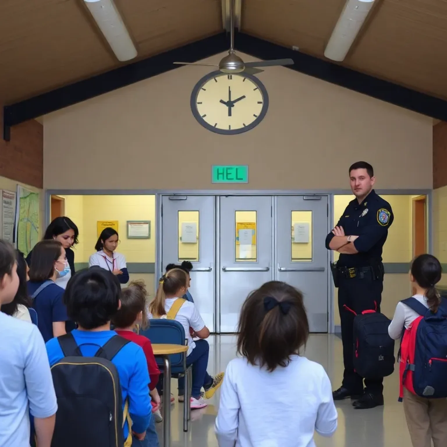 School resource officer interacting with students in a safe environment
