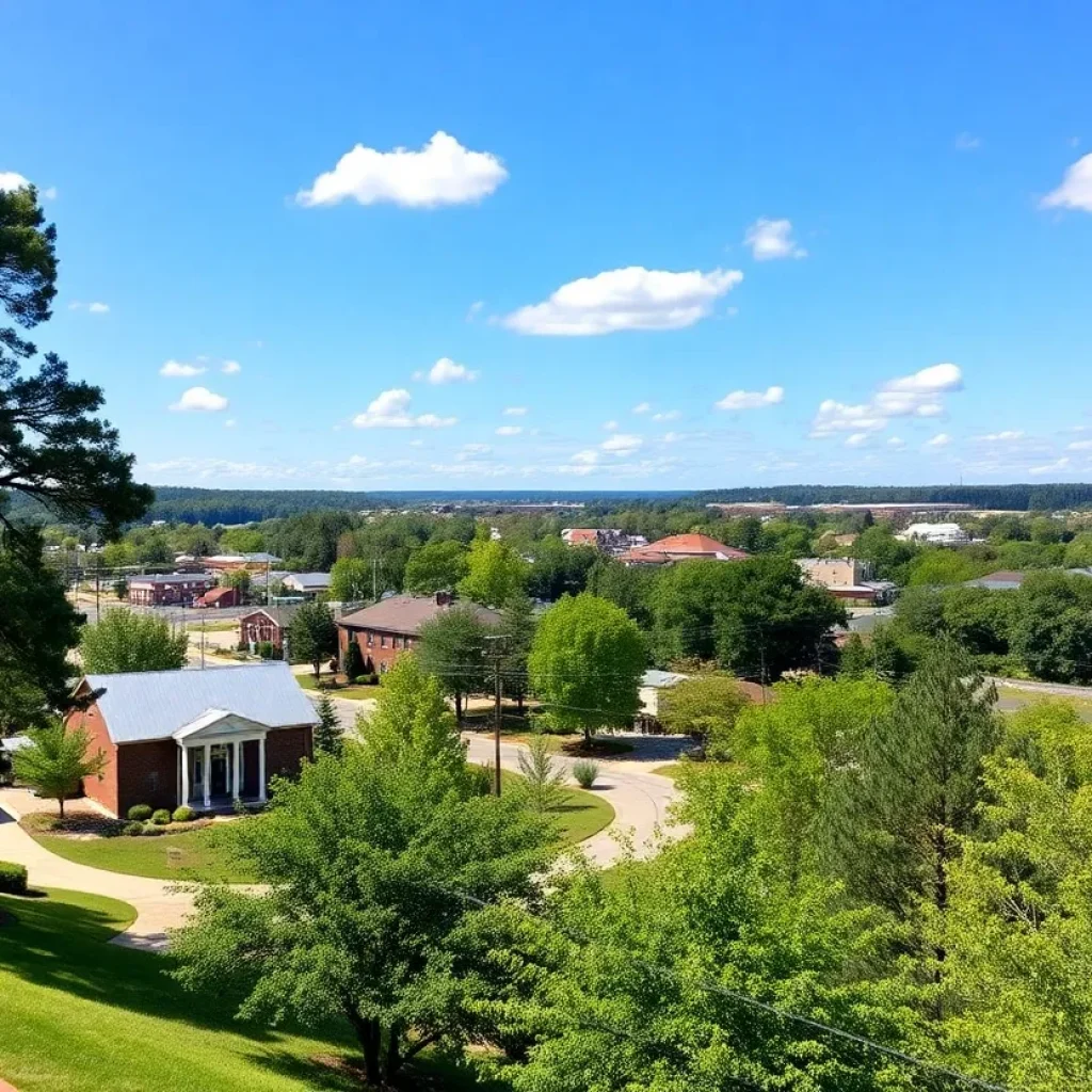 A vibrant landscape of Greenwood, South Carolina with green areas