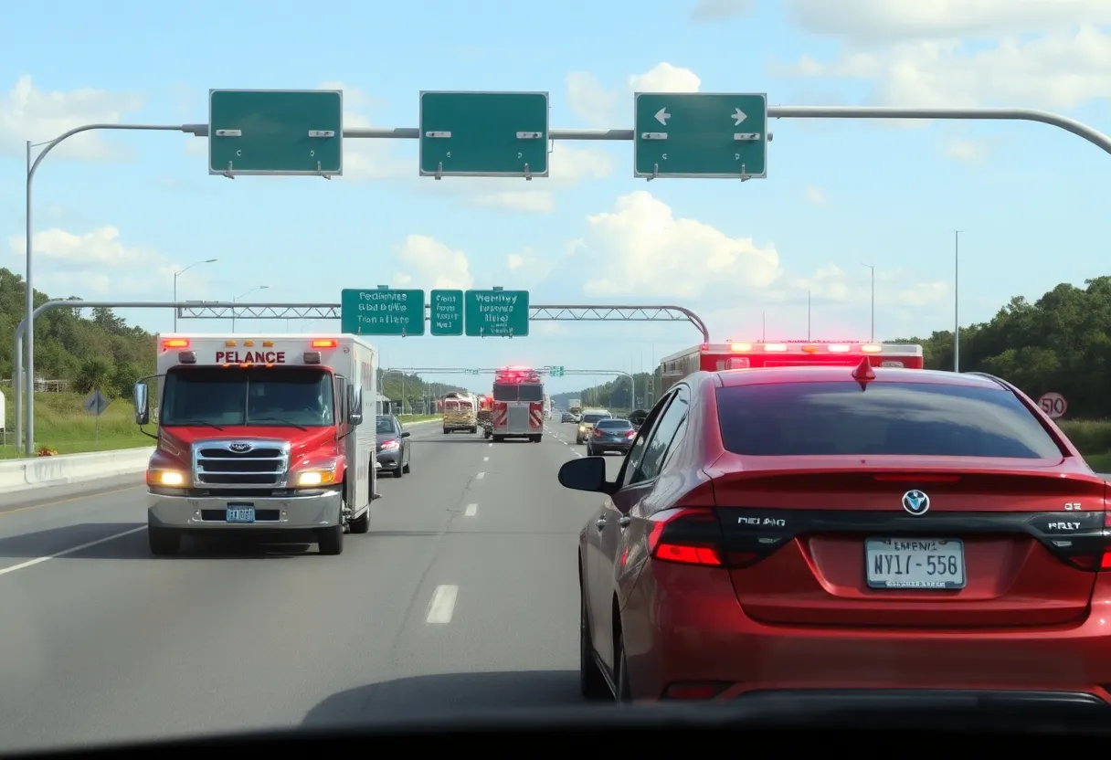 Emergency vehicles on a highway responding to an accident