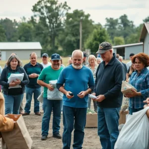 Community members participating in disaster recovery efforts after Hurricane Helene.