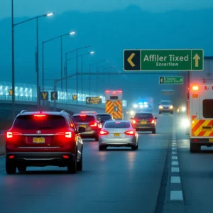 Scene of traffic on Interstate 85 following a tragic accident