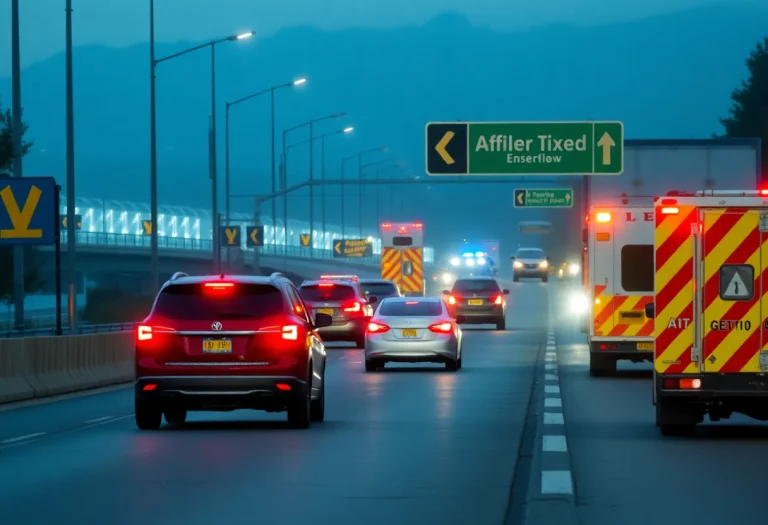 Scene of traffic on Interstate 85 following a tragic accident