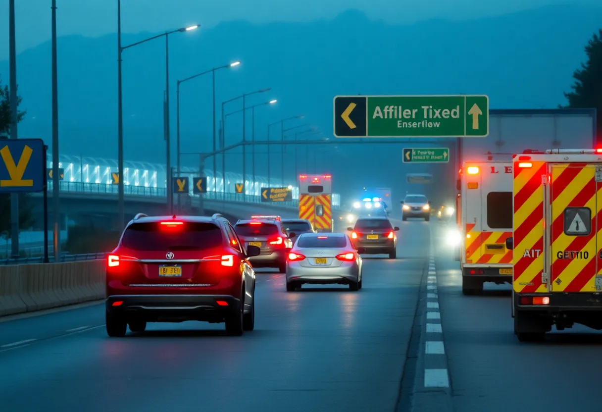 Scene of traffic on Interstate 85 following a tragic accident
