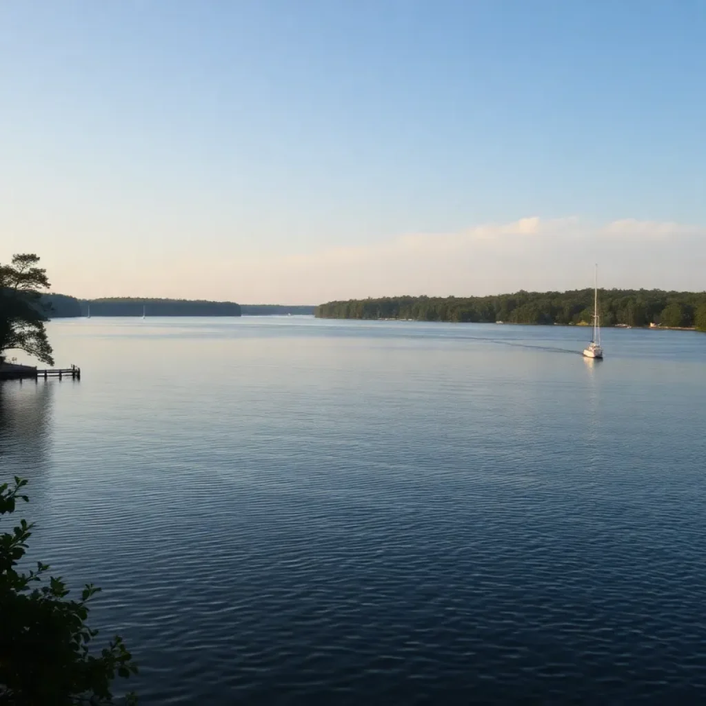 View of Lake Greenwood, South Carolina, with boats on the water